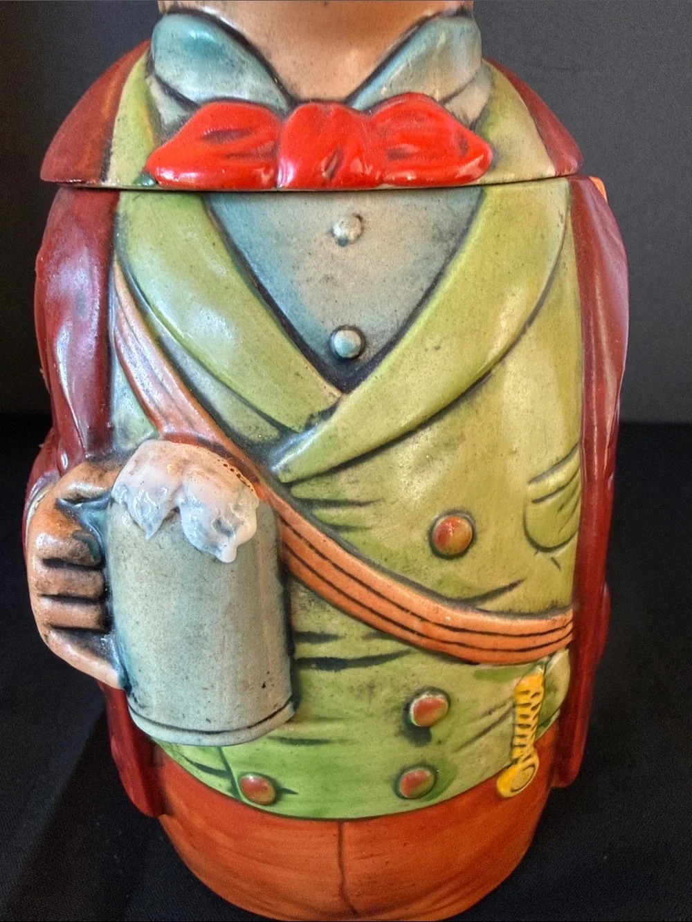 West Germany Figural Character Beer Stein Train Conductor Man Smoking A Cigar.